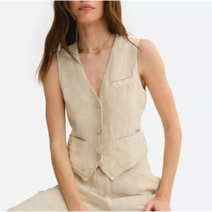 MATE the Label Organic Linen Vest Natural Beige Size XS Adjustable Sleeveless